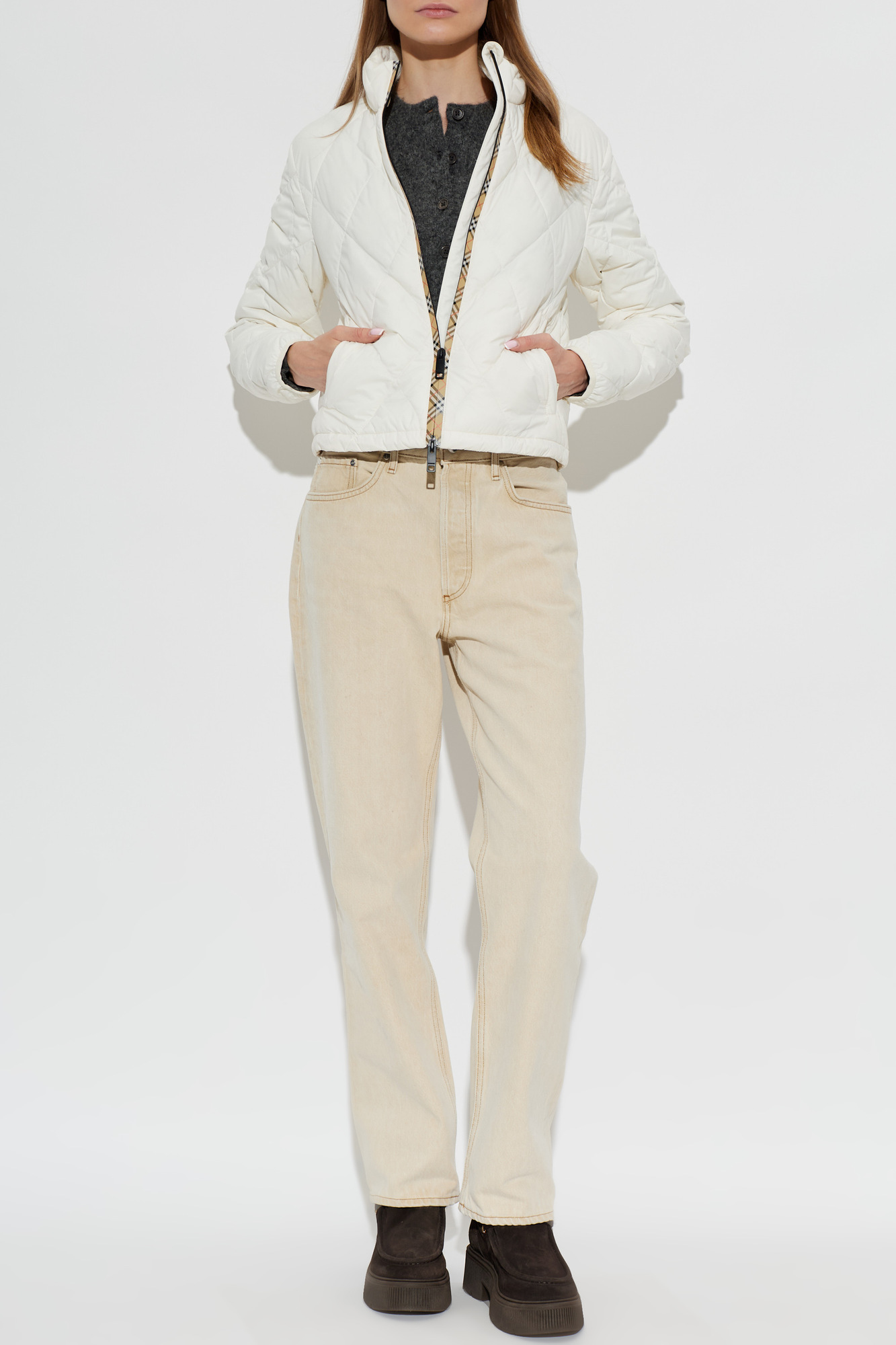 【美品】Burberry フード付きスプリングコート ホワイト38 Burberry Insulated 